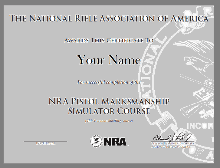 Tall Guns - NRA Pistol Marksmanship Simulator Certificate